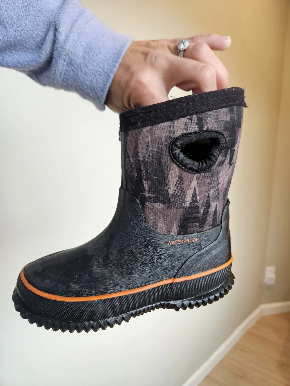 BOGS Kids Waterproof Winter Boots - Black with Orange Trim